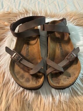Birkenstock Women's Brown Strappy Leather Sandals with Buckles